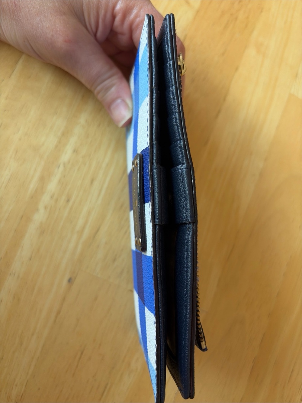 New Kate Spade Blue gingham Check Cameron Grove St long Wallet - Picture 3 of 5